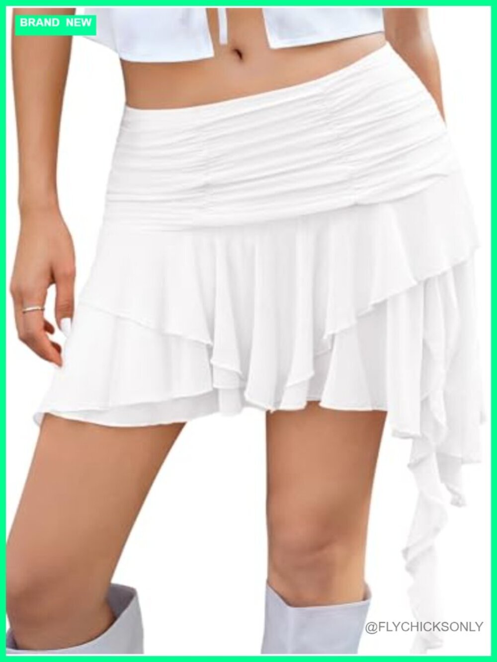 Mesh Flowy Ruffled Layered Low Rise Asymmetrical Mini Skirt